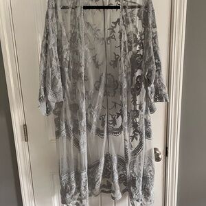 She + Sky Gray Sheer Lace Cover-Up